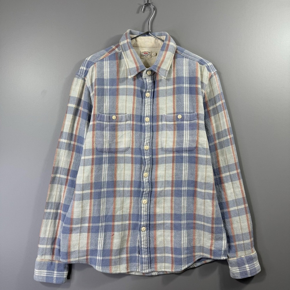 Faherty Shirt Mens Medium Blue Plaid Flannel Long Sleeve Button Up Pockets